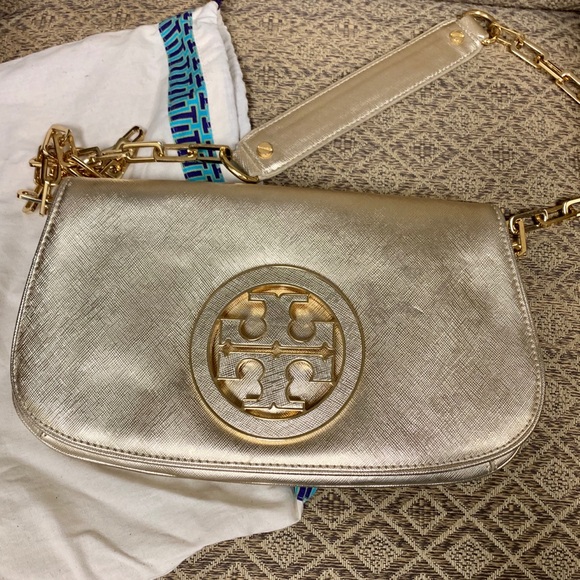 Tory Burch Handbags - TORY BURCH Gold Clutch with Chain